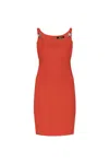 Versace Medusa Strap Detail Cady Sheath Dress In Orange