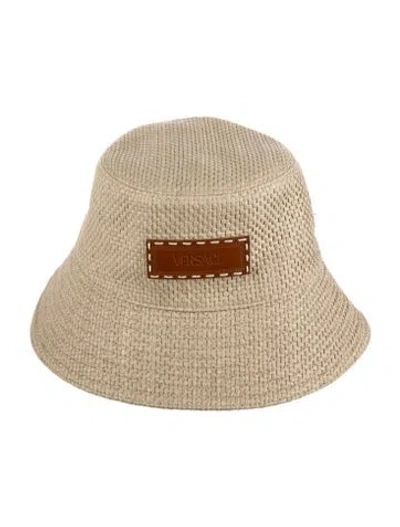 Pre-owned Versace Straw Embroidered Bucket Hat In Neutral