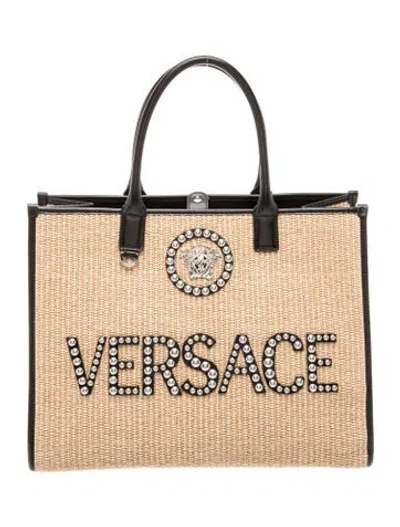 Pre-owned Versace Straw Tote W/ Tags In Neutral