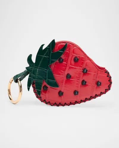 Versace Strawberry Croc-embossed Leather Charm In Red Dark Emerald