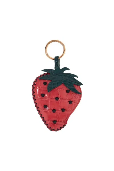 Versace Strawberry Embossed Keyring In Multi