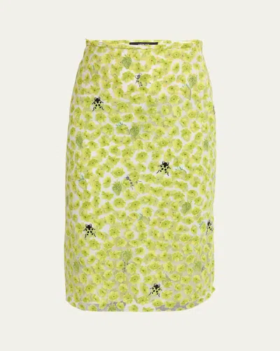 Versace Strawberry Garden Devore Jersey Skirt In Yellow+print
