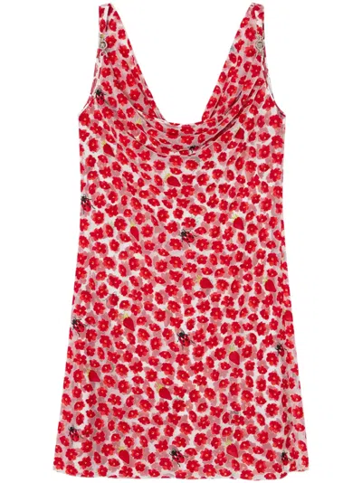 VERSACE STRAWBERRY GARDEN DEVORÉ MINI DRESS