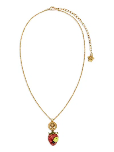 Versace Strawberry Garden-pendant Necklace In Gold