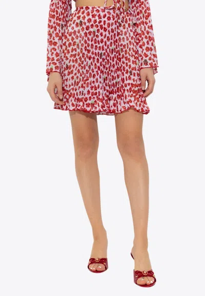 Versace Strawberry Garden Cover-up Pleated Skirt In Rouge+blanc