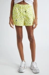 Versace Silk Twill Shorts With Strawberry Garden Print In Green