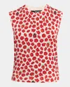 Versace Strawberry Garden Print Silk Knit Tank Top In White Red