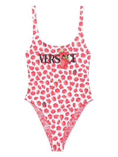 Versace Strawberry Garden-print Swimsuit In Red