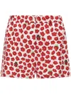 Versace 'floral Ladybug Strawberry' Elastic Waistband Shorts In Red
