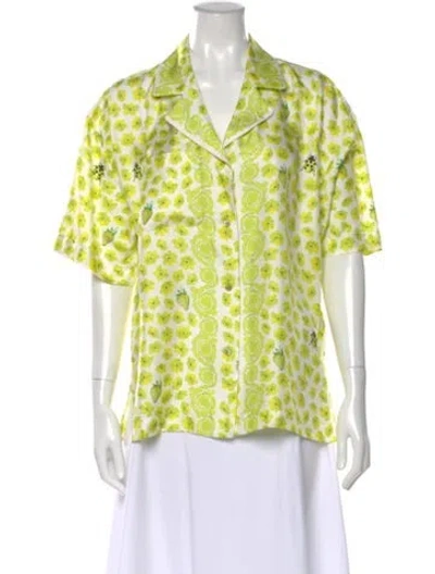 Pre-owned Versace Strawberry Garden Silk Button-up Top In Yellow
