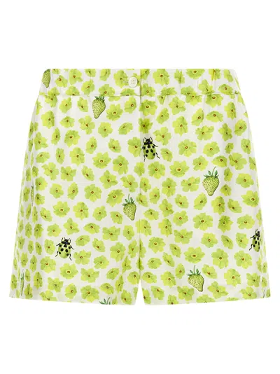 Versace Strawberry Garden Silk Twill Shorts In Green
