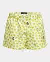Versace Silk Twill Shorts With Strawberry Garden Print In Green