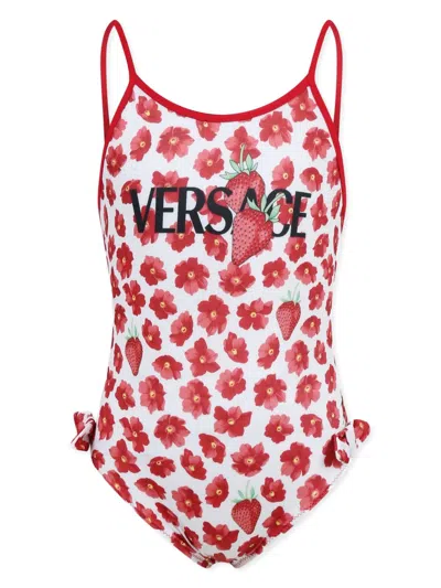 Versace Kids' Strawberry Garden Swimsuit In Red