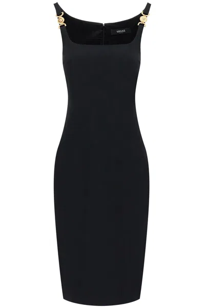 Versace Stretch Cady Sheath Dress In Nero