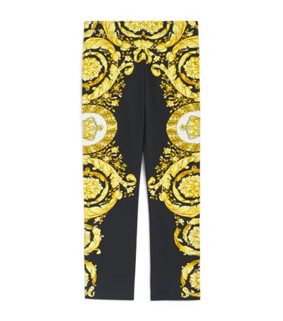 Versace Kids' Stretch-cotton Barocco Leggings In Yellow