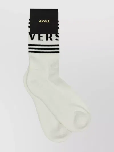 Versace Stretch Cotton Blend Crew Length Socks In White