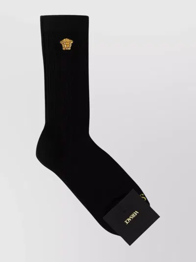 Versace Stretch Cotton Blend Socks In Black