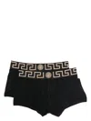 Versace Stretch Cotton Boxer Shorts With Greek Motif In Black Gold