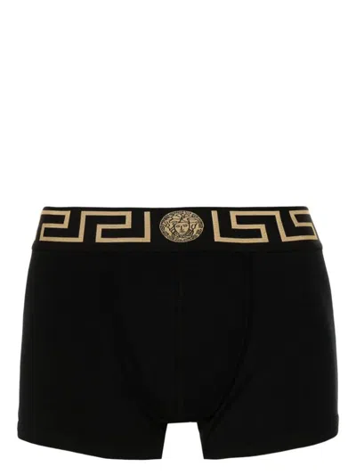 VERSACE STRETCH COTTON BOXER SHORTS WITH GREEK MOTIF