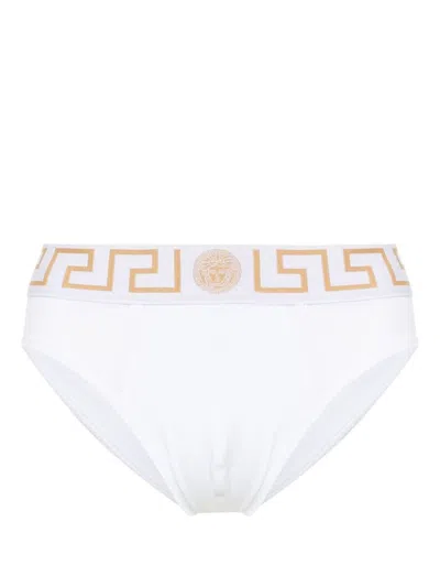 Versace Stretch Cotton Boxer Shorts With Greek Motif In White