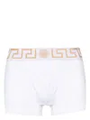 Versace Stretch Cotton Boxer Shorts With Greek Motif In White