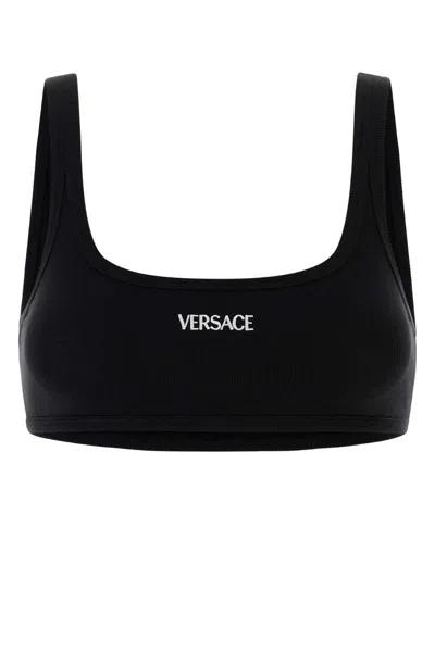 Versace Stretch Cotton Bra With Embroidery Details In Black