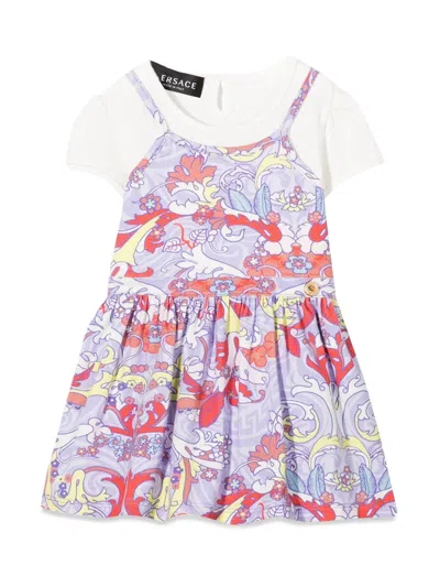 Versace Stretch Cotton Dress In Multicolor