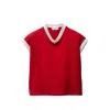 Versace Cotton V Neck Top Short Sleeves Buttons In Red