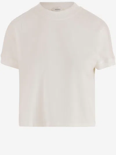 Versace Stretch Cotton T Shirt With Logo In White