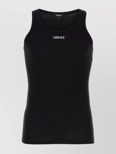 Versace Stretch Cotton Tank Top In Black