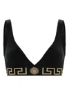 Versace Stretch Cotton Triangle Bra With Greek Key Motif  In Black