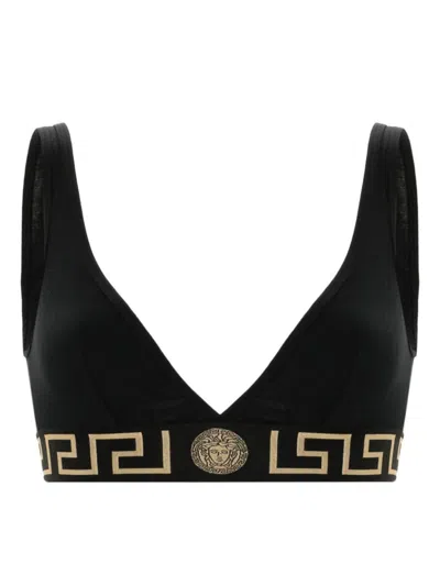 Versace Stretch Cotton Triangle Bra With Greek Key Motif