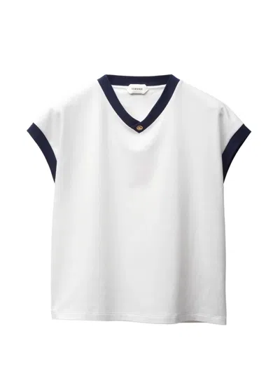 Versace Stretch Cotton Jersey V-neck T-shirt In White