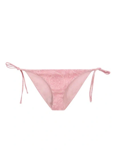 Versace Stretch Econylon Bikini Slip With Baroque Print In Pink