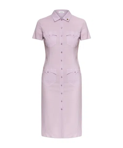 Versace Stretch Georgette Viscose Midi Dress In Purple