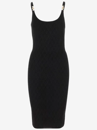 Versace Medusa Embellished La Greca Jacquard Knit Minidress In Black Technical