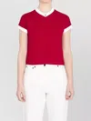 Versace Cotton V Neck Top Short Sleeves Buttons In Red