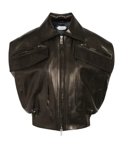 Versace Stretch Leather Vest In Black