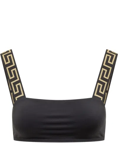 Versace Stretch Lycra Bikini Top In Black