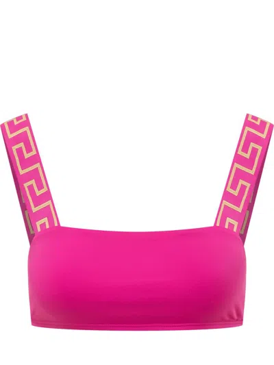 Versace Stretch Lycra Bikini Top In Pink
