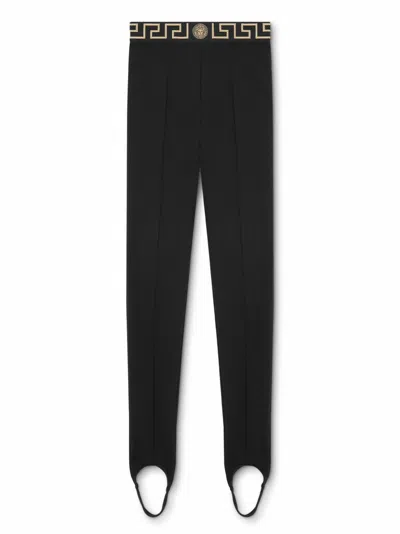 Versace Stretch Milano Stitch Leggings With Greca Border And Stirrup Design In Black