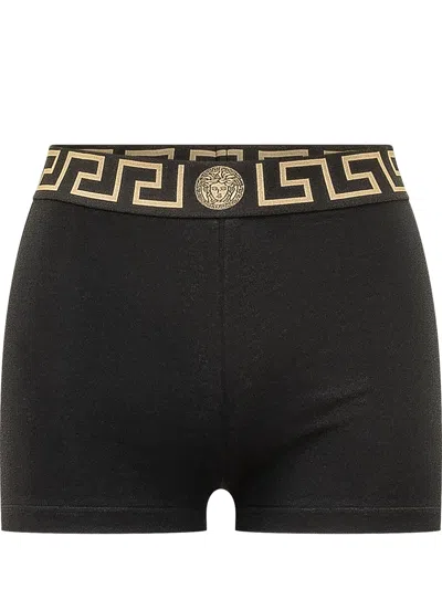 Versace Stretch Mini Shorts In Black