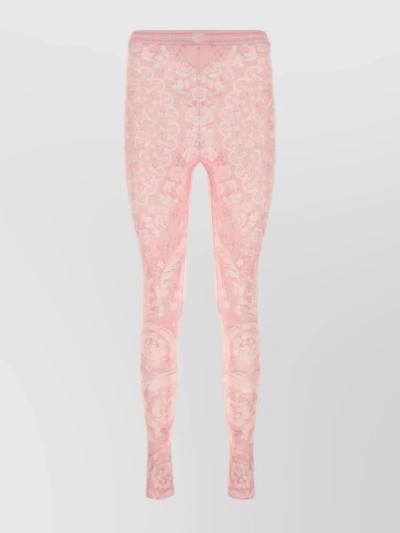 Versace Stretch Nylon Baroque Floral Leggings In Pink