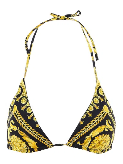 Versace Stretch Nylon Baroque Print Bikini Top In Multi