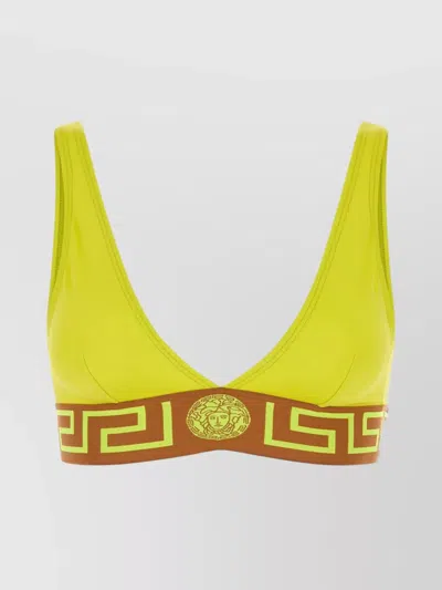 Versace Stretch Nylon Bikini Top In Yellow