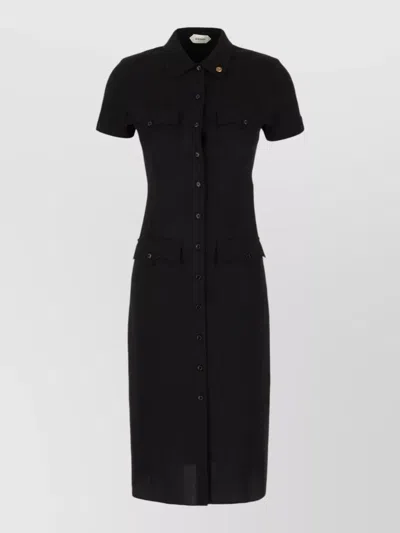 Versace Stretch Viscose Dress Short Sleeves Buttons In Black