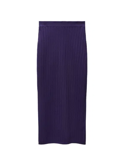 Versace Stretch Viscose Mesh Ribbed Knit Midi Skirt In Purple