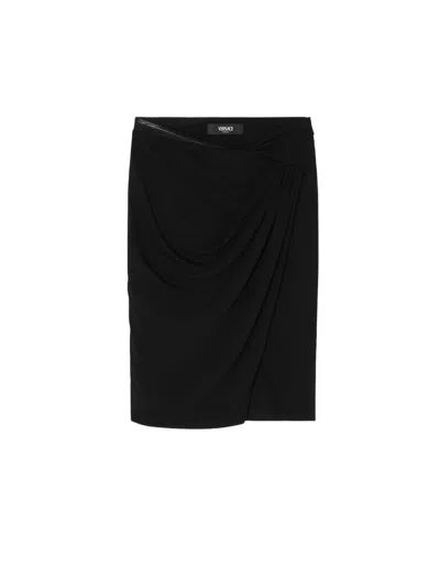 Versace Stretch Viscose Midi Skirt In Black