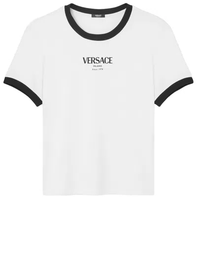 Versace Neutral Fitted Crew Neck Viscose-blend T-shirt In White