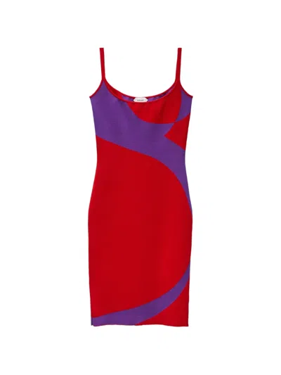 Versace Stretch Wool Knit Mini Dress In Red